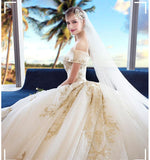 Gorgeous Off the Shoulder Ball Gown Wedding Dress, Long Appliques Bridal Dress N1528