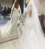 Long Sleeves V-neck Sheer Back Mermaid Wedding Dress Bridal Dress(without veil)N545