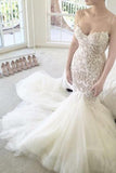 Ivory Mermaid Backless Spaghetti Straps Court Train Lace Tulle Wedding Dress,N178