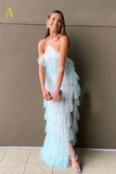 Ruffles Chiffon Fashion Halter Long Party Dress Tulle Prom Dress With Split
