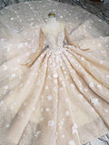Princess Long Sleeves Ball Gown Wedding Dress, Puffy Wedding Gown With Beads N1630