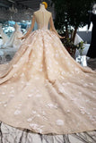 Princess Long Sleeves Ball Gown Wedding Dress, Puffy Wedding Gown With Beads N1630