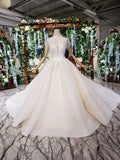 Off White High Neck Ball Gown Wedding Dress Open Back Beaded Bridal Dress N1631