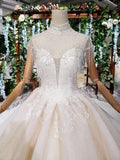 Off White High Neck Ball Gown Wedding Dress Open Back Beaded Bridal Dress N1631