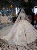 Gorgeous Scoop Ball Gown Wedding Dress, Sparkly 3/4 Sleeves Wedding Gown N1629