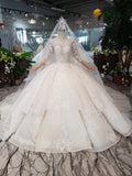 Gorgeous Scoop Ball Gown Wedding Dress, Sparkly 3/4 Sleeves Wedding Gown N1629
