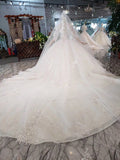Sparkly Gorgeous Scoop Ball Gown Wedding Dress 3/4 Sleeves Wedding Gown N1629