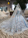 Light Blue Ball Gown Wedding Dress With Lace Flowers, Beading Quinceanera Dress N1628