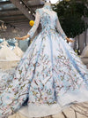 Light Blue Ball Gown Wedding Dress With Lace Flowers Beading Quinceanera Dress N1628