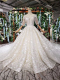 Gorgeous Lace Wedding Dress With Half Sleeves, Ball Gown Long Wedding Dress N1625
