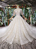 Gorgeous Lace Wedding Dress With Half Sleeves Ball Gown Long Wedding Dress N1625