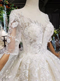 Gorgeous Lace Wedding Dress With Half Sleeves, Ball Gown Long Wedding Dress N1625
