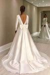 Simple Style Vintage Long Sleeves Ivory Backless Wedding Dress With Bowknot Y0021