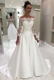 Elegant Satin Lace Long Zipper Back A-line Modest Wedding Dress Y0022