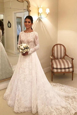 Formal Long Sleeves Charming Long Lace Wedding Dress Chic Bridal Gown Y0023