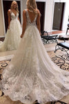 Saprkly Ivory Newest V-neck Backless Lace Wedding Dress Bridal Gowns Y0034