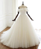 Simple Elegant Off The Shoulder Lace Up Ivory Tulle Wedding Dress Bridal Gowns Y0062