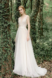 New Arrival V-neck Simple Backless Elegant Long Beach Wedding Dresses Y0104