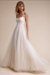 Simple Lace Tulle Long Backless A-line Beach Wedding Dress Y0109