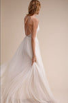 Simple Lace Tulle Long Backless A-line Beach Wedding Dress Y0109