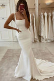Classy Simple Square Neck Mermaid Long Wedding Dresses Bridal Gowns