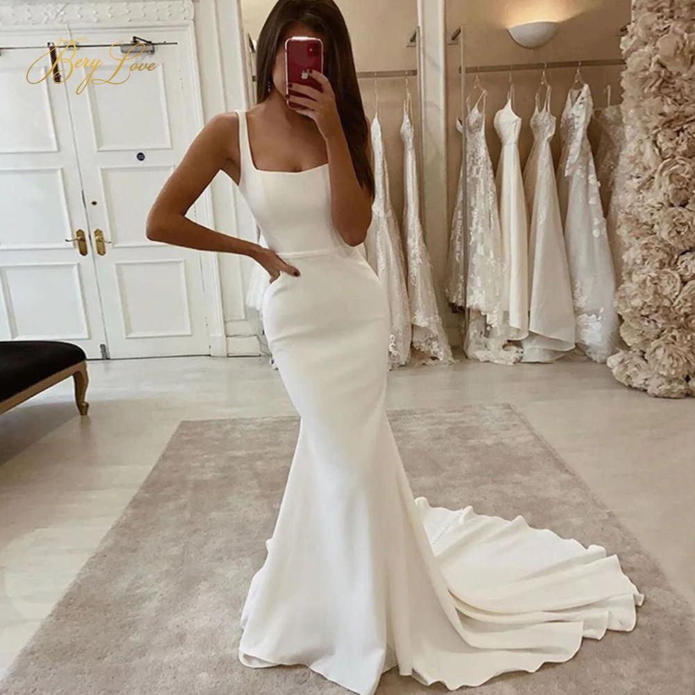 Classy Simple Square Neck Mermaid Long Wedding Dresses Bridal Gowns