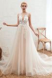 Classy Scoop Neckling A-line Long Tulle Wedding Dress With Appliques Y0113