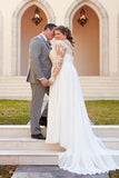Modest Long Sleeves Lace Chiffon V-neck Plus Sizes Beach Wedding Dress Y0114
