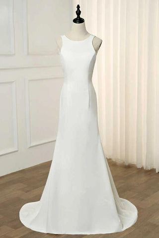 Chic Simple Elegant Scoop Neckling Long Ivory Wedding Dress Y0115