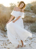 Chic Two Pieces Long Off The Shoulder Ivory Lace Wedding Dresses