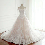 Modest Off The Shoulder Lace Tulle Ball Gown Wedding Dresses