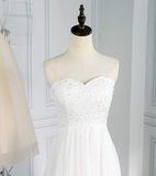 Classy Sweetheart Long Ivory Lace Chiffon Simple Beach Wedding Dress Y0124