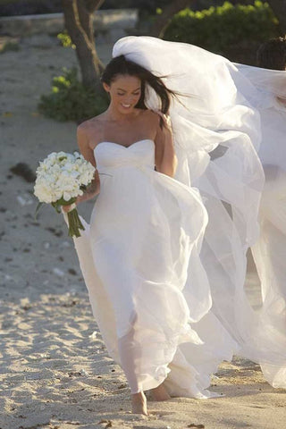 Sweetheart Ivory Chiffon Simple Beach Wedding Dress Cute Dress Y0126
