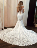 Elegant Pretty Off The Shoulder Mermaid Long Lace Wedding Dresses