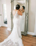 Classy Backless Long V-neck Lace Wedding Dress Pretty Bridal Dress Y0148
