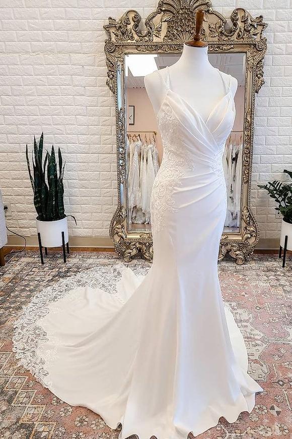 New Arrival Elegant Long Mermaid Spaghetti Straps Wedding Dress Y0149