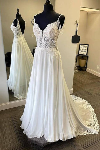 Charming Long A-line Classy Chiffon Beach Wedding Dress Bridal Gowns Y0151