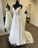 Charming Long A-line Classy Chiffon Beach Wedding Dress Bridal Gowns Y0151