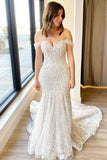 Gorgeous Off The Shoulder Long Mermaid Lace Wedding Dress Y0153