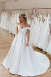 Formal Elegant Off The Shoulder Long Satin Wedding Dress Y0154