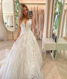 Beautiful Long A-line Lace Wedding Gowns Elegant Bridal Dress Y0158