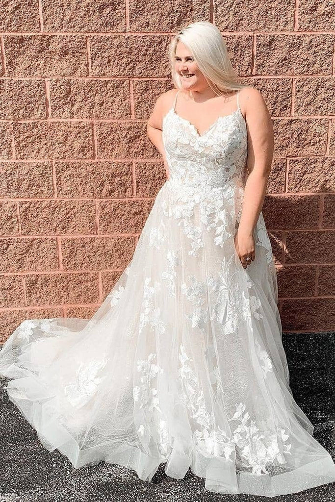 Chic Spaghetti Straps Long Flowy Wedding Dress Bridal Dress Y0159