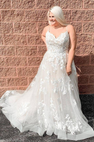 Chic Spaghetti Straps Long Flowy Wedding Dress Bridal Dress Y0159