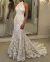 Charming Halter Backless Long Lace Wedding Dress Bridal Gowns Y0170