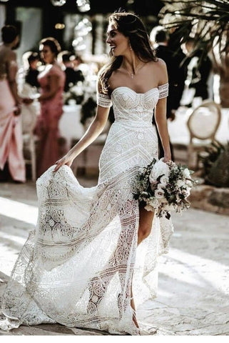 Elegant Sweetheart Long Front Split Lace Boho Wedding Dress Y0226