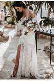 Elegant Sweetheart Long Front Split Lace Boho Wedding Dress Beach Wedding Dress Y0226