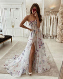 Sweetheart Front Split Elegant Party Dress A-line Long Prom Dress