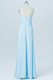 Simple A-line Chiffon Sweetheart Light Blue Long Bridesmaid Dresses- Bohogown