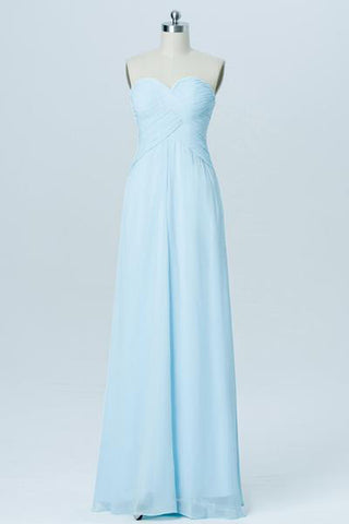 Simple A-line Chiffon Sweetheart Light Blue Long Bridesmaid Dresses- Bohogown