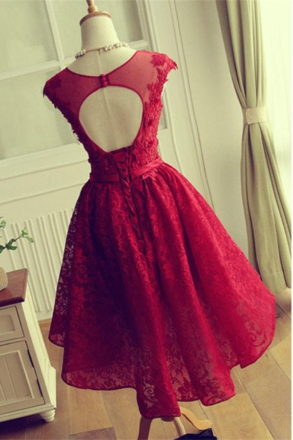 Red Cap Sleeves A-line Lace Short Homecoming Dresses For Teens